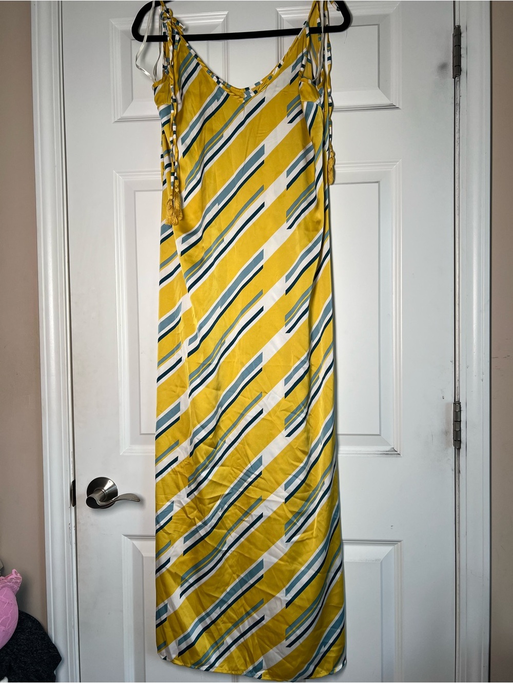Forever 21 Yellow Striped Maxi Dress with White and Green Accent